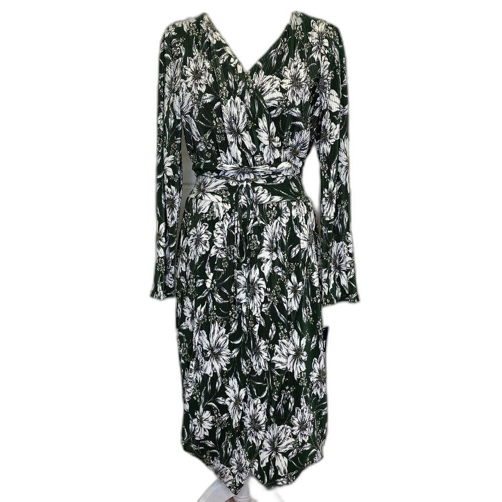 Rachel Rachel Roy Dress Floral Print Midi Pleated Wrap Spruce Bloom Medium
